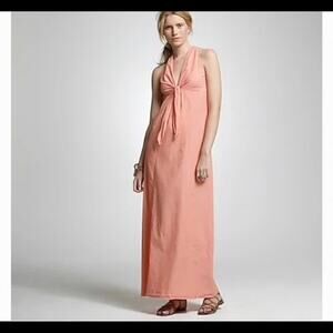 J.Crew Sleeveless Halter Chambray TieFront Maxi Dress VNeck Lightweight S Orange
